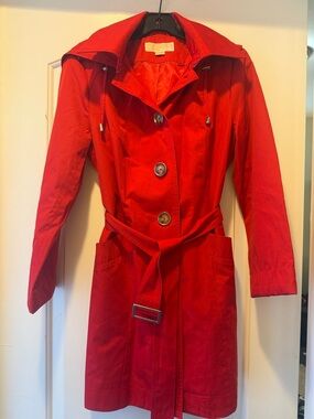 Michael Kors Bold Red Trench Coat with Belt